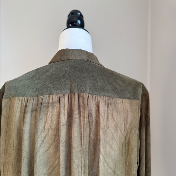 Dorothy Schoelen Platinum 80s Vintage Suede Sheer Green Tie Dye Effect -L - Picture 11 of 15